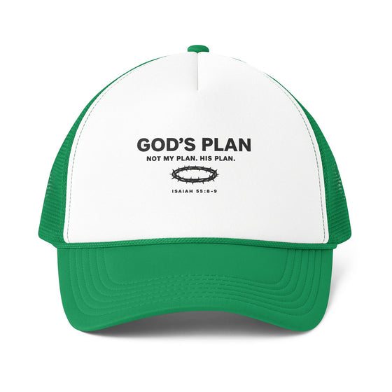 God's Plan Trucker Cap – "God's Plan: Not My Plan, His Plan" Mesh-Back Christian Hat