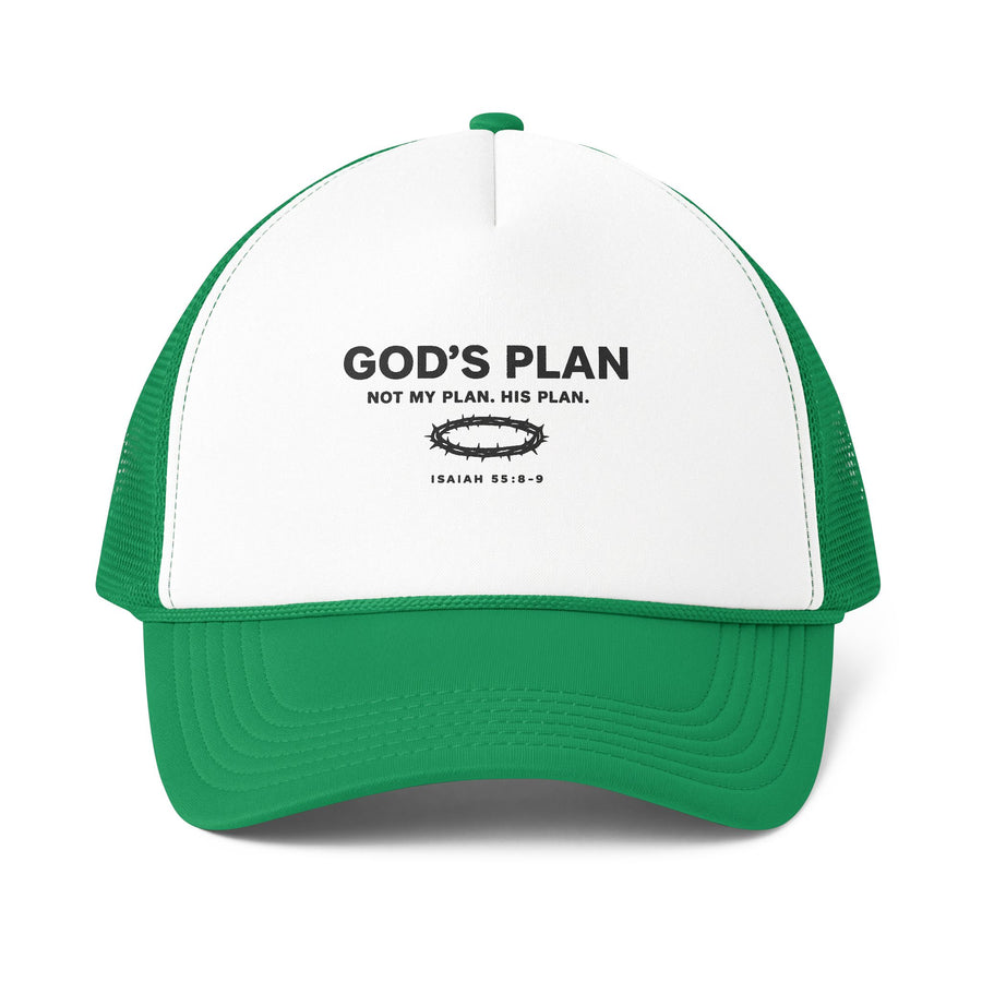 God's Plan Trucker Cap – "God's Plan: Not My Plan, His Plan" Mesh-Back Christian Hat
